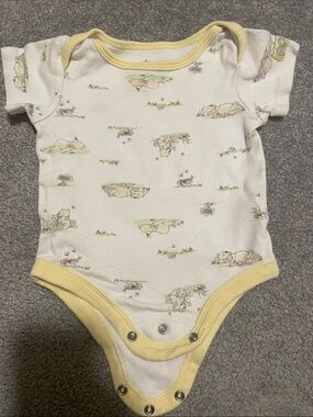 Disney White Baby Bodysuit with Yellow Trim and Pooh Prints